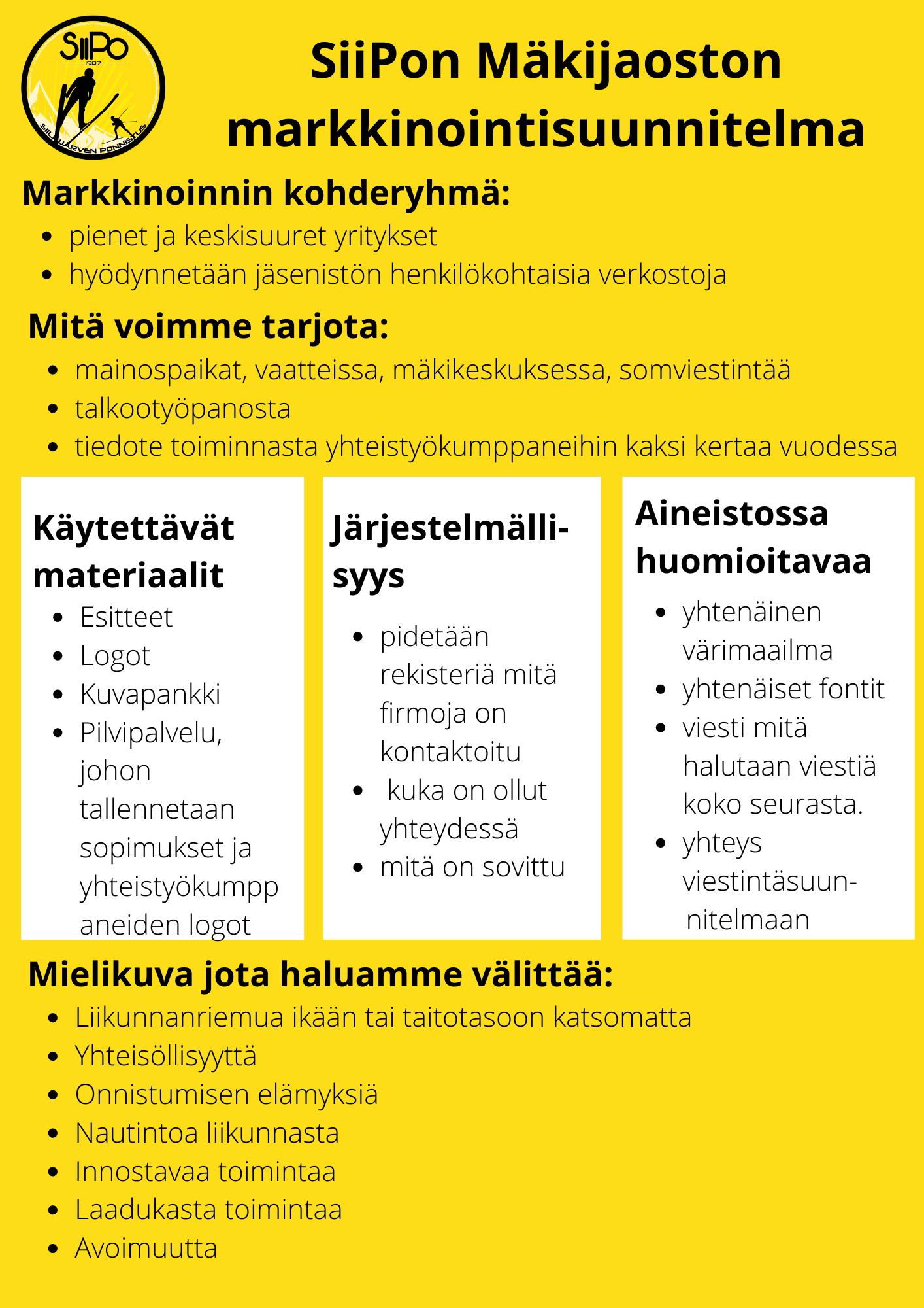 Markkinointisuunnitelma - Siilinjärven Ponnistus